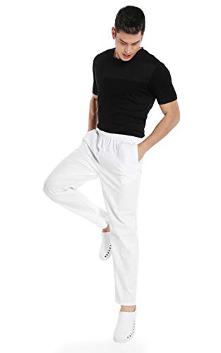 WWOO Pantalones Hombre  blancos Pantalones de trabajo uniformes de Cintura  elástica Material  profesional suelto Delgado XXXL