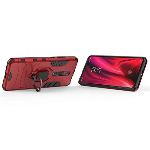 XIFAN Funda para Xiaomi Mi 9T, [Robusto] Anillo Metálico Soporte [Funciona con El Montaje De Coche Magnético] Case Carcasa, Rojo + 2 Piezas Protector de Pantalla