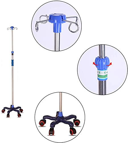 YAOJIA Soporte de IV,Porta sueros Soporte De Goteo Médico con 4 Ganchos Y Ruedas | Soporte De Infusión De Portasueros De Acero Inoxidable para Hospital Y Clínica, Altura Ajustable