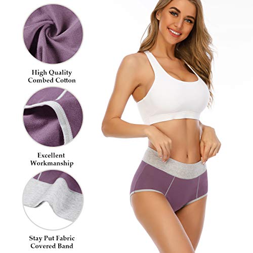 YaShaer - Bragas de algodón de cintura media para mujer, ropa interior de cobertura completa, paquete múltiple