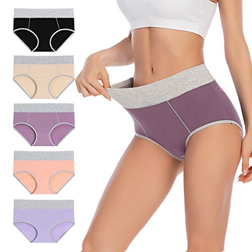 YaShaer - Bragas de algodón de cintura media para mujer, ropa interior de cobertura completa, paquete múltiple