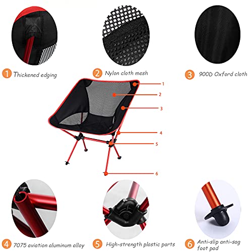 YEAHTOP Silla de Camping Plegable, Silla de Acampada Plegable Ultraligera y Portátil, Silla de Aleación de Aluminio con Bolsa de Transporte, Silla de Mochilero para Exteriores Senderismo Pesca Playa