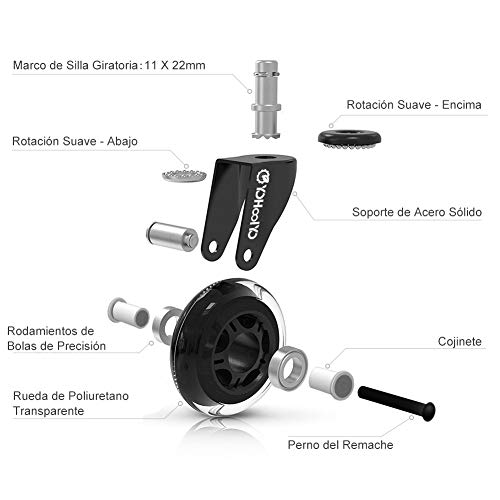 YOHOOLYO 5Pcs Ruedas para Sillas de Oficina 11x22mm Ruedas de Repuesto Caster Silencioso Rolling y Seguro para Cualquier Piso