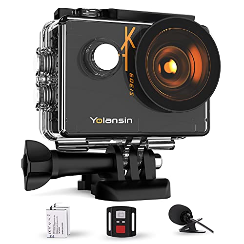 Yolansin 4K 60FPS Cámara Deportiva WiFi 40m Cámara Subacuática Cámara de Acción Gran Angular Impermeable de 170 ° con Control Remoto de 2.4 G, 2 Baterías de 1350 mAh