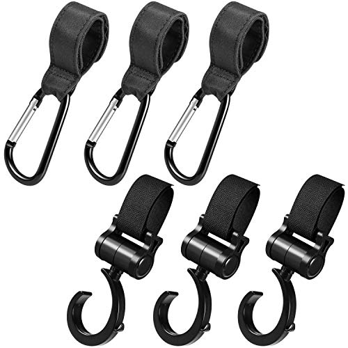 Yosemy Ganchos Carrito Bebé Universal Ganchos para Silla de Paseo 6 Pack Engancha de Cochecito Ganchos Para Cambiar Pañales y Bolsa de Compras, Negro