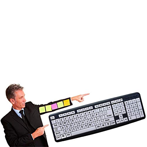 YOUZHA Teclado Teclado de computadora de impresión Grande con Teclas Blancas y Letras Negras para Personas con discapacidad Visual, Blanco