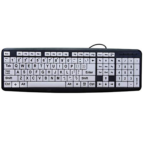 YOUZHA Teclado Teclado de computadora de impresión Grande con Teclas Blancas y Letras Negras para Personas con discapacidad Visual, Blanco