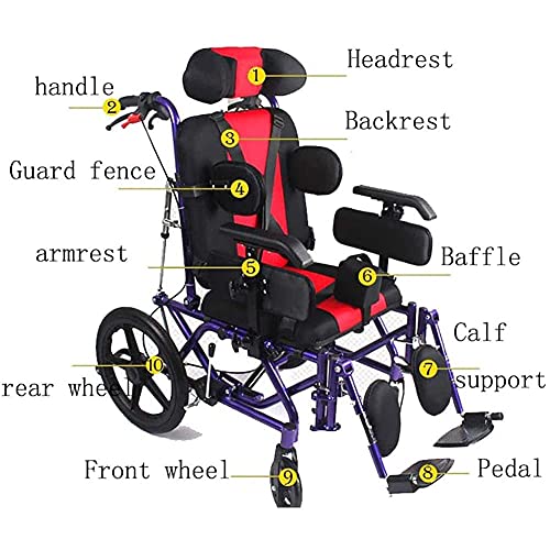 YQTXDS Silla de Ruedas de aleación de Aluminio Totalmente tumbada para niños/Adultos, Todo Terreno, Ligera, Plegable, Manual, autopropulsada (Silla de Ruedas)