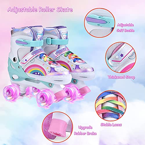 YUDOXN Patines 4 Ruedas, Patines Roller Ajustables,Patines Paralelos con Ruedas Luminosas de Malla Transpirable para Niñas, Niños y Principiantes Tamaño 31-42. (Arcoiris - Rosa, S)