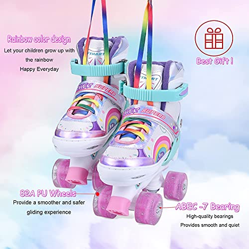 YUDOXN Patines 4 Ruedas, Patines Roller Ajustables,Patines Paralelos con Ruedas Luminosas de Malla Transpirable para Niñas, Niños y Principiantes Tamaño 31-42. (Arcoiris - Rosa, S)