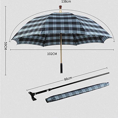 YUEBAOBEI Muletas De Paraguas/con Banda Reflectante/Mango Paraguas De Mango Largo Ajustable, Multifuncional para Personas Mayores Muletas De Paraguas De Bastón para Caminar,B