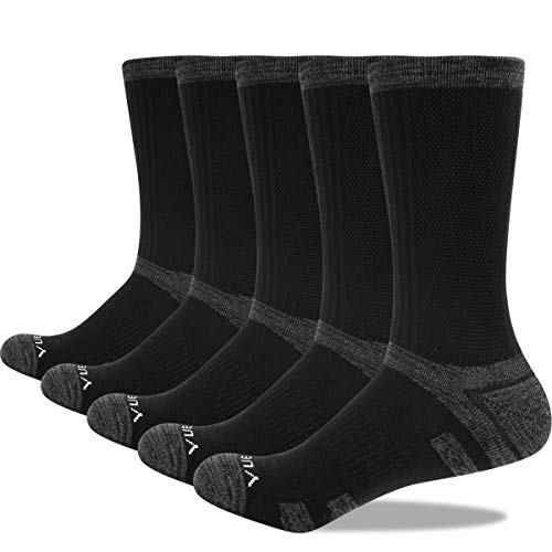 YUEDGE 5 Pares Algodón Deporte Termicos Calcetines para Hombre Calcetines de Montaña Senderismo Trekking Alto Rendimiento Gruesos Transpirable Trabajo Botas Calcetines Negros L