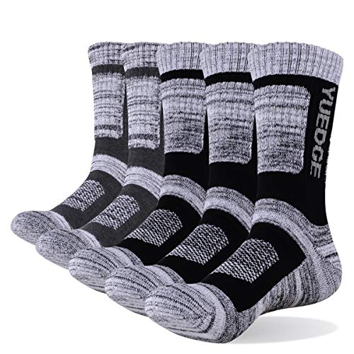 YUEDGE 5 Pares Hombre Senderismo Calcetines para Trekking Camping Tenis y Otros Deportes, Transpirable, Alto Rendimiento (XL)