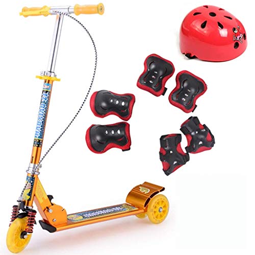 Yui Modelo a Seguir Scooters, Patinete Plegable For Niños, Niños Frenos Dobles De 3 Ruedas Conmutador Mango Ajustable Altura Juventud con Equipo De Protección 2-14 Años Modelo a Seguir