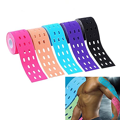 YUNSI 6pcs 5m x 5 cm Kinesiología Músculos de los Deportes Cuidado de los Deportes Elástico Physio Roll Punch Therapeutic Tape Adhesive Vendaje (Color : B Rose Red)