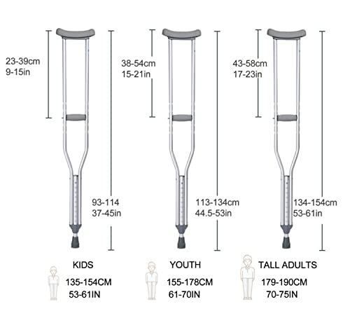 YXW Muletas de Aluminio, muletas Ajustables axilares, Ayuda para Caminar para Hombres, Mujeres, niños, Adultos, Altas, 2 Unidades de muletas, Carga de 130 kg (Size : Medium 113-134cm)