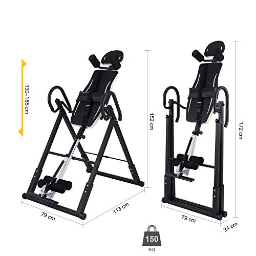 Z ZELUS Tabla de Inversión Plegable para Fitness en Casa Tabla de Inversión Gravitacional de Altura Ajustable 130cm-185cm Banco de Inversión por Gravedad con Respaldo Acolchado (Blanco)