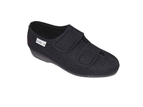 Zapatilla de Calle/Mujer/Cosdam/Ancho Especial/Empeine Téxtil/Suela de Goma/Color: Negro/Cuña 3 cm/Talla 37