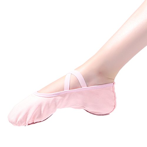 Zapatillas de Ballet Zapatos de Danza Canvas Suela Partida de Cuero para Niña y Mujer Calzado de Danza y Gimnasia Media Punta Rosa 30