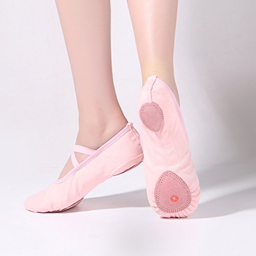 Zapatillas de Ballet Zapatos de Danza Canvas Suela Partida de Cuero para Niña y Mujer Calzado de Danza y Gimnasia Media Punta Rosa 30