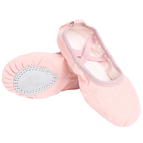 Zapatillas de Ballet Zapatos de Danza Canvas Suela Partida de Cuero para Niña y Mujer Calzado de Danza y Gimnasia Media Punta Rosa 30