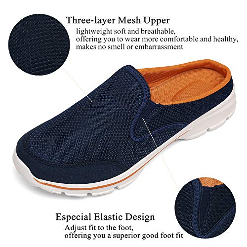 Zapatillas de Casa Mujer Hombre Zuecos de Algodón Comodas Transpirable Casual Pantuflas Exterior y Interior, Azul Naranja, 42 EU