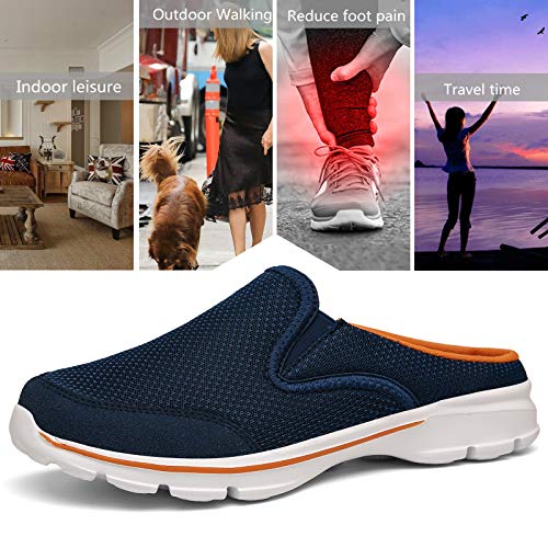 Zapatillas de Casa Mujer Hombre Zuecos de Algodón Comodas Transpirable Casual Pantuflas Exterior y Interior, Azul Naranja, 42 EU