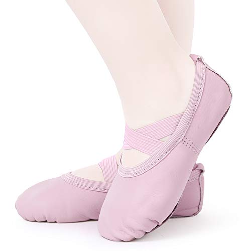 Zapatillas de Danza Cuero Zapatos Media Punta de Ballet y Gimnasia para Niña y Mujer Rosa 25