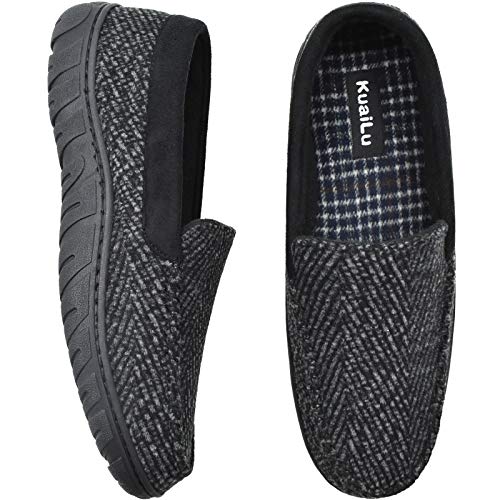 Zapatillas de mocasín de Espuma viscoelástica para Hombre Zapatos de casa sin Cordones con Suela de Goma para Interiores y Exteriores Negro Talla 46