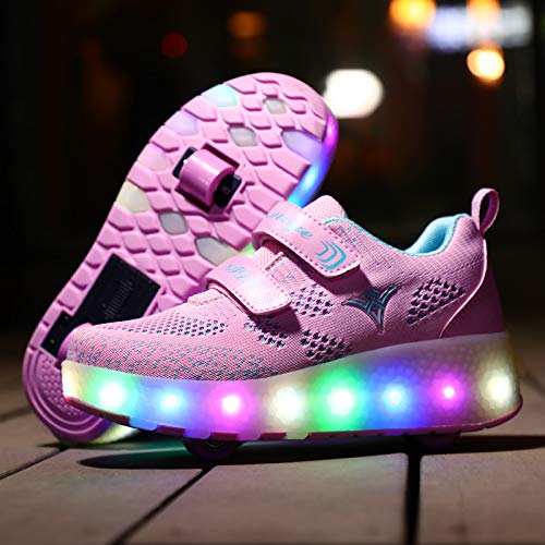 Zapatillas deportivas unisex con ruedas extraíbles, luces LED, cargador USB, doble rueda, color, talla 27 EU