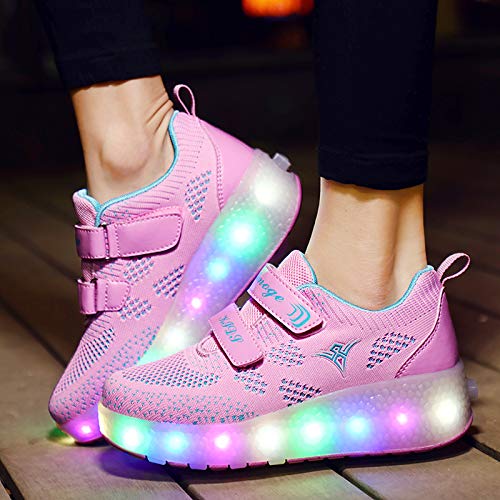 Zapatillas deportivas unisex con ruedas extraíbles, luces LED, cargador USB, doble rueda, color, talla 27 EU