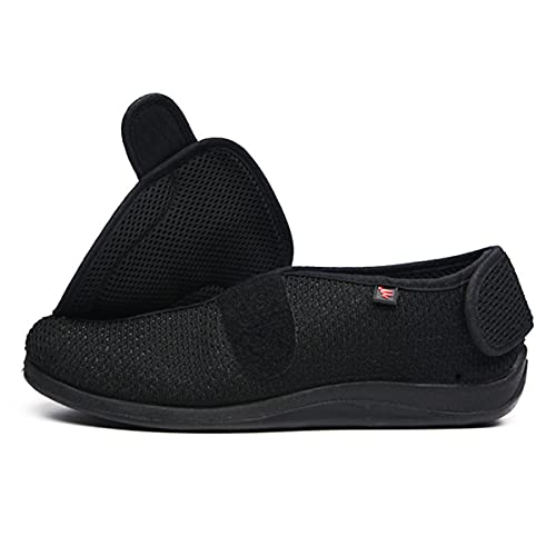 Zapatillas Diabéticas Unisex, Pies Hinchados Zapatos para Caminar Zapatos Edema Ajustables Sandalias Ortopédicas Extra Anchas para Hombres para Hombres Ancianos,Negro,41 EU