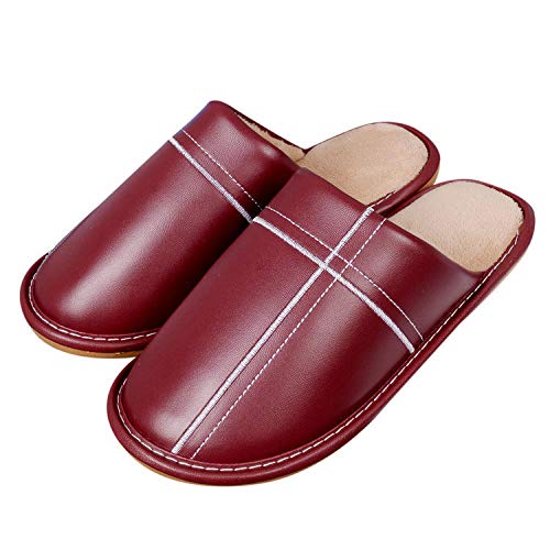 zapatos de casa antideslizantes de algodón lavable,Calzado de cuero para piso, zapatos de algodón impermeables de suela blanda-naranja_39-40,Zapatillas de casa Comfort Slippers para hombres