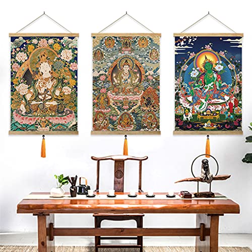 ZDDZ Tapiz de Tela Buddha Thangka Tapices Protección de Borde de Pino Huang Caishen / 4 Wall Guanyin / 5 Fortuna/Medicine Buddha/Shakyamuni Buddha