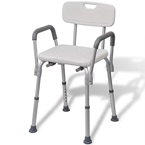 Zerone - Silla de ducha con respaldo y asa, altura ajustable, silla de ducha para personas mayores, silla de baño para personas con discapacidad, asiento de baño, carga máxima de 100 kg