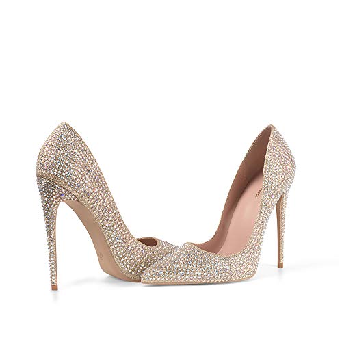 Zhabtuc Mujer Zapatos de Tacón Dorado Brillantes 12 CM Sexy Stilettos con Punta Aguda Cerrada Tacón de Aguja con Diamantes de Imitación para Fiestas, Bodas，42 EU