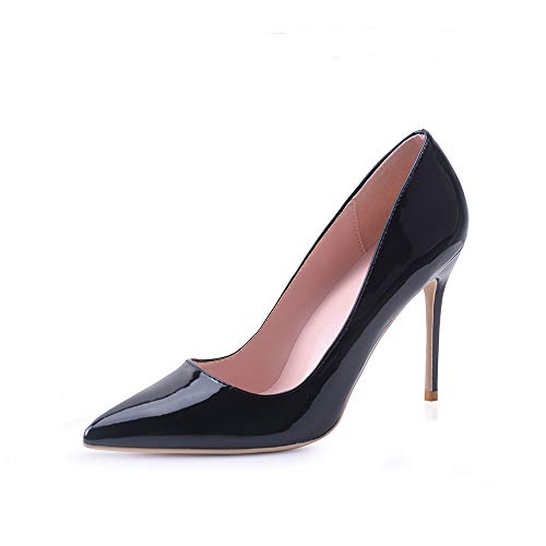 Zhabtuc Zapatos de Tacón Aguja de Charol para Mujer 10 CM Sexy High Heels con Punta Aguda Stilettos para Fiestas, Bodas，Negro 38 EU