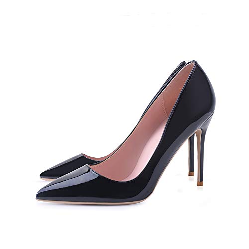 Zhabtuc Zapatos de Tacón Aguja de Charol para Mujer 10 CM Sexy High Heels con Punta Aguda Stilettos para Fiestas, Bodas，Negro 38 EU