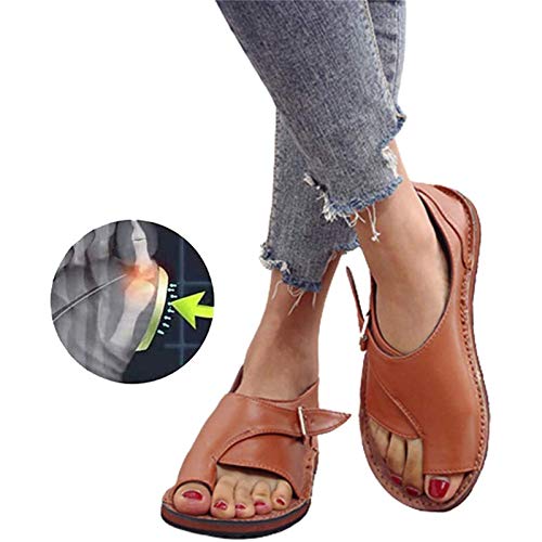 ZHXMYD Sandalias Férulas Mujer Dedo Grande Plano Hallux Valgus Ortopédico para Tratamiento Sandalias De Corrección De Dedo Gordo De Cuero PU Sandalias De Verano con Punta Abierta