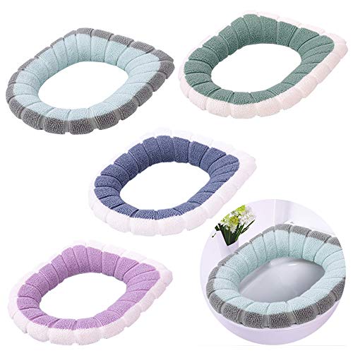 Ziyero 4 Piezas Cojín Antibacteriano Más Grueso para Asiento Inodoro Estirable Lavable Cojines Asiento Inodoro Anillo de Plástico Incorporado, para Mujeres, Futuras Madres, Ancianos—Colores Mezclados