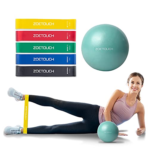 ZOETOUCH Bandas Elásticas Fitness, Pelota de Gimnasia, Set de 5 Cintas Elásticas Fitness y Musculación, Látex Natural, para Ejercicios de Musculares, Glúteos, Piernas, Yoga