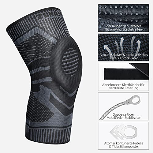 ZONAMA Rodillera deportiva para hombres y mujeres, con almohadillas de gel y estabilizadores laterales y cierre de velcro, almohadilla de rodilla de grado médico para correr, artritis, color negro