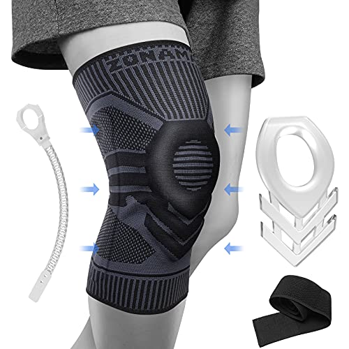 ZONAMA Rodillera deportiva para hombres y mujeres, con almohadillas de gel y estabilizadores laterales y cierre de velcro, almohadilla de rodilla de grado médico para correr, artritis, color negro