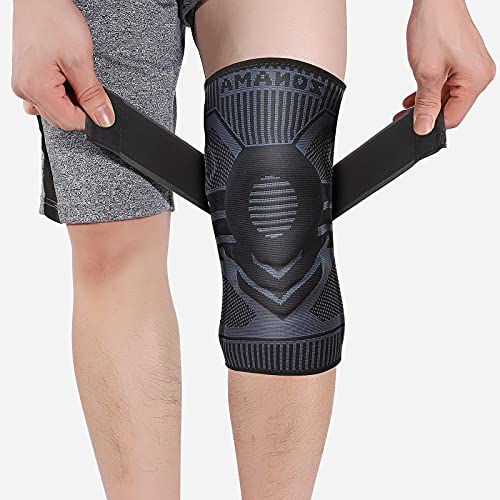 ZONAMA Rodillera deportiva para hombres y mujeres, con almohadillas de gel y estabilizadores laterales y cierre de velcro, almohadilla de rodilla de grado médico para correr, artritis, color negro