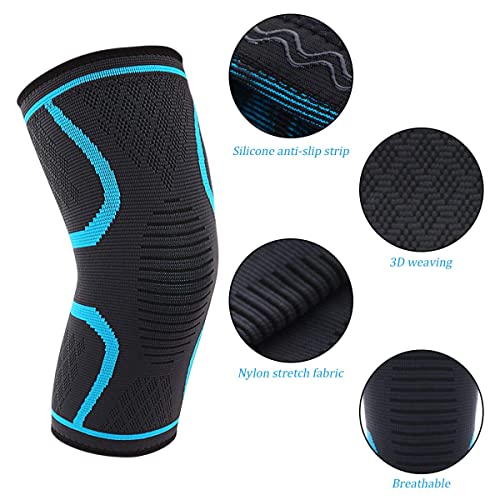 Zorara - Rodillera para correr, correr, deportes, 1 par de vendaje de compresión para rodillas de apoyo para la rodilla, dolor articular, artritis rehabilitación de rodillas, color azul