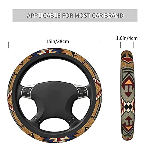 ZORIN Funda para volante de coche para mujeres y hombres, tribus nativas americanas geométricas fundas protectoras 14.5-15 pulgadas, ajuste universal a la mayoría de sedanes SUV