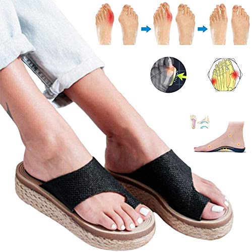 ZQQYP Férulas de juanete, Sandalias de Verano para Mujeres Planas Big Toe Hallux Valgus Ortopédico Cómodo Chanclas para Tratamiento,Negro,40