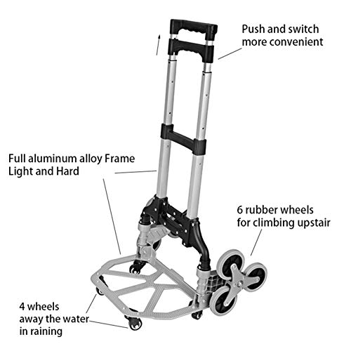 ZWSM Carro Subir Escaleras, Carretilla Mano Plegable Aleación Aluminio for Todo Terreno Servicio Pesado con 10 Ruedas Mango Telescópico Ajustable para Transporte de Carga