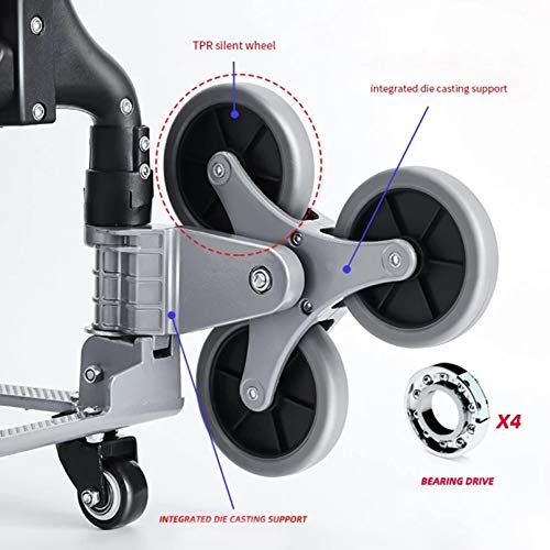 ZWSM Carro Subir Escaleras, Carretilla Mano Plegable Aleación Aluminio for Todo Terreno Servicio Pesado con 10 Ruedas Mango Telescópico Ajustable para Transporte de Carga