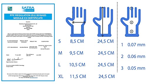 100 guantes de nitrilo L sin polvo, sin látex, hipoalergénicos, certificados CE conforme a la norma EN455, guantes médicos desechables (L).